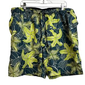 Lands End Mens‎ Swim Trunks Shorts Tropical Floral Elastic Waist Drawstring XL